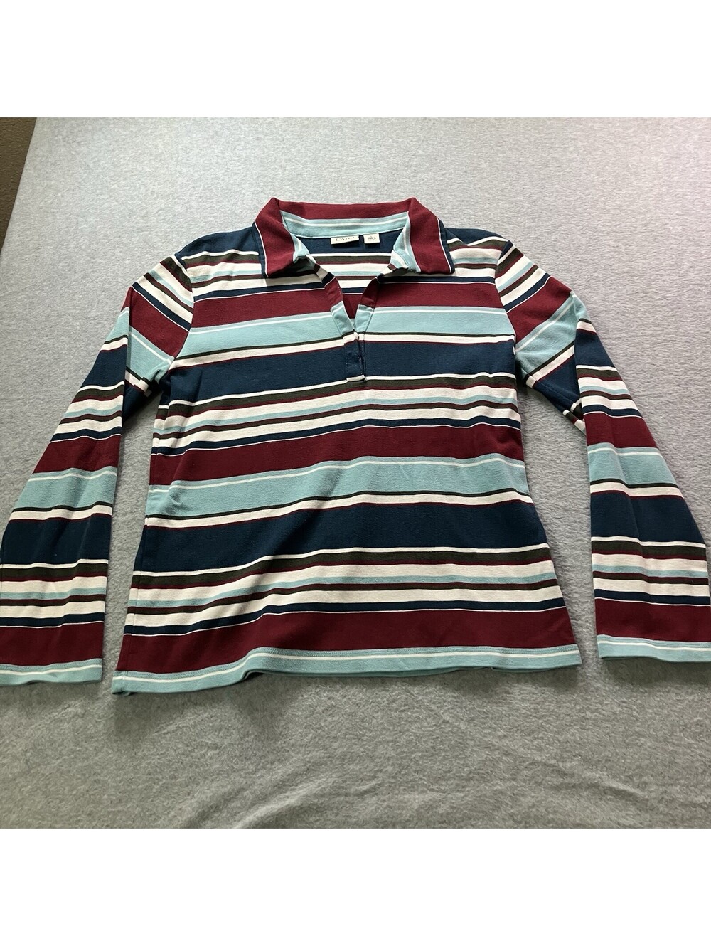 Cato Womens L Striped Long Sleeve Polo Shirt Rugby - Defect